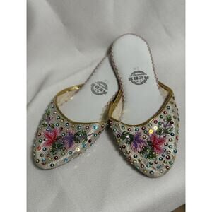 Vintage White And Multicolor Rainbow Beaded Mules - Size 6